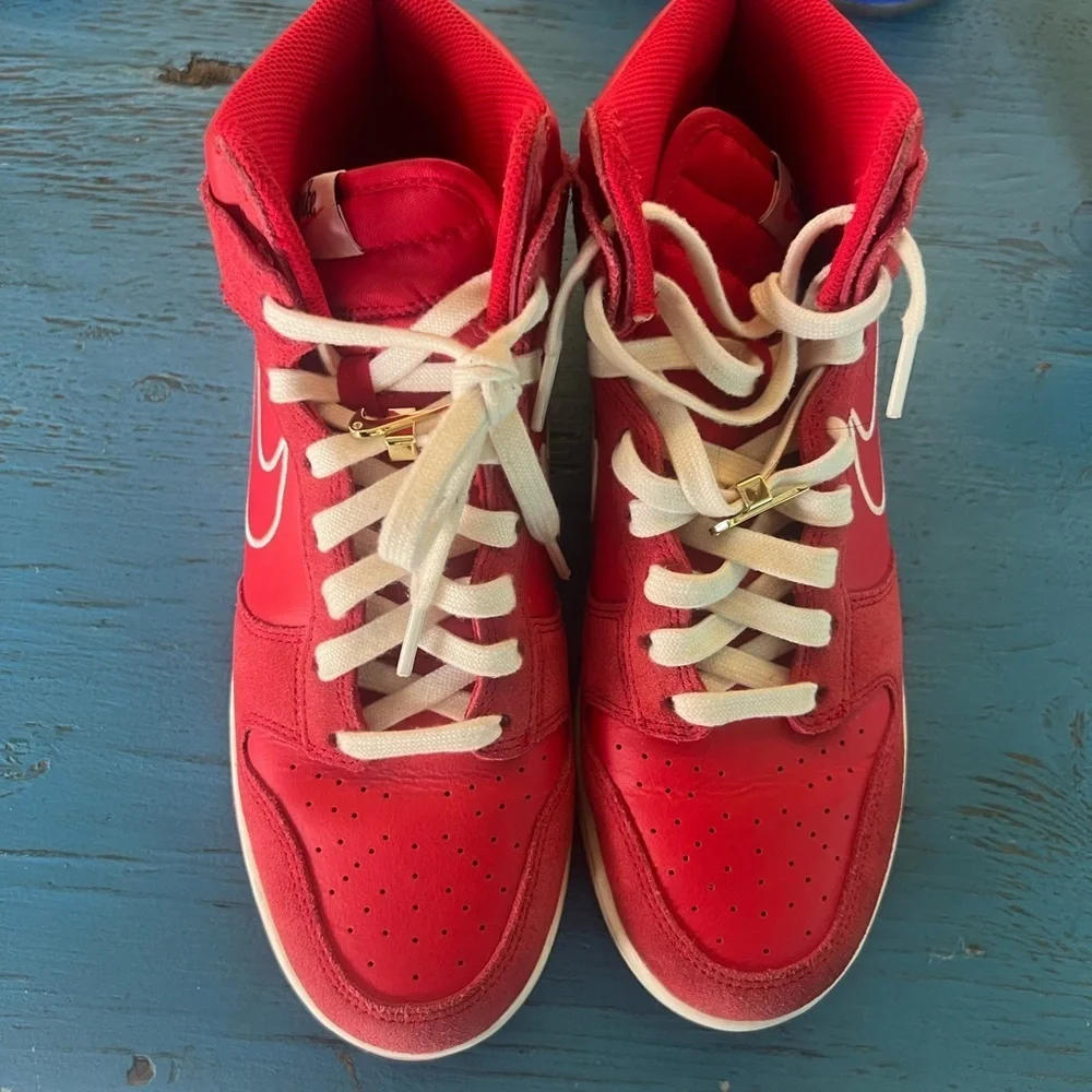 Nike Kids Red and White High-Top Sneakers Nike Dunk High